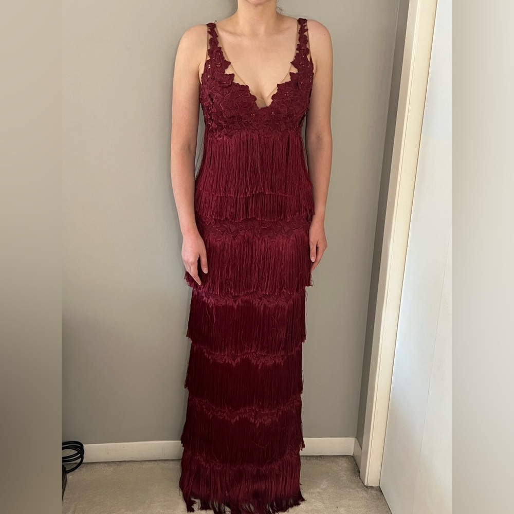 Elegant Burgundy Lace Tiered Dress